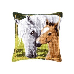 Cross stitch cushion kit White horse and her foal