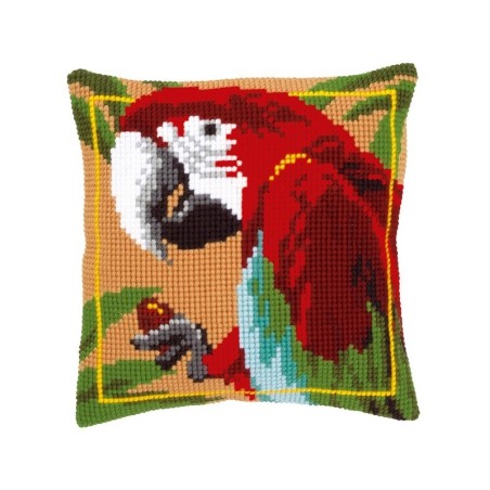 Vervaco borduurkussen Rode papegaai