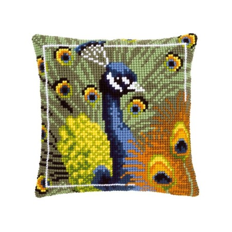 Cross stitch cushion kit Proud peacock