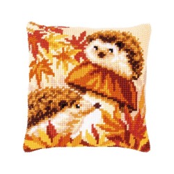 Cross stitch cushion kit Hedgehogs on mushroom