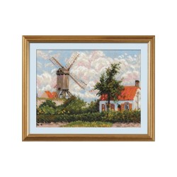 Riolis Kit de broderie Moulin à vent de Knokke d'après le tableau de C. Pissarro