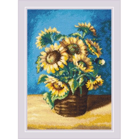 Riolis Stickset Sonnenblumen in einem Korb nach dem Gemälde von