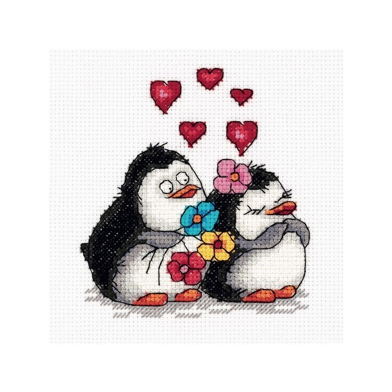 Embroidery kit Klart Penguins in Love