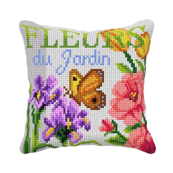 Cross stitch cushion kit Garden flowers