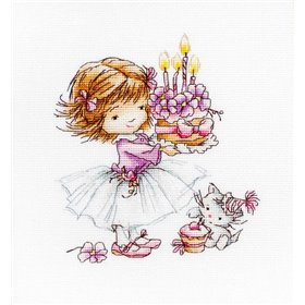 Embroidery kit Luca-S Girl with a Kitten and a Cake