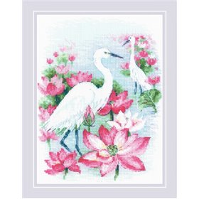 Embroidery kit Lotus Field. Herons