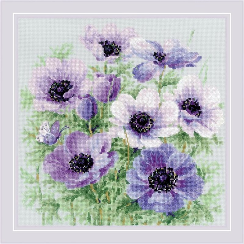 Embroidery kit Purple Anemones