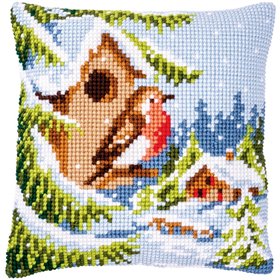 Cross stitch cushion kit Robin in winter