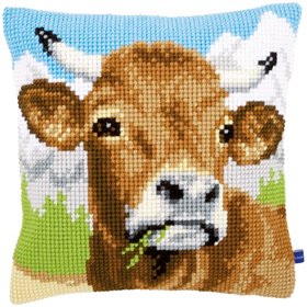 Cross stitch cushion kit grazing cow