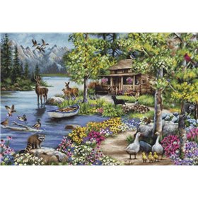 Embroidery kit Cabin By The Lake