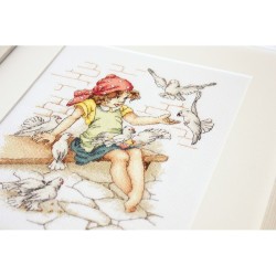 Embroidery kit Luca-S Girl with Pigeons