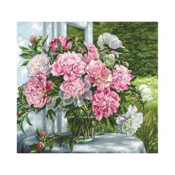 Embroidery kit Luca-S Peonies by the window