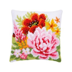 Cross stitch cushion kit Colourful flowers
