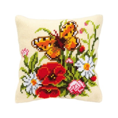 Stitch cushion with flowers